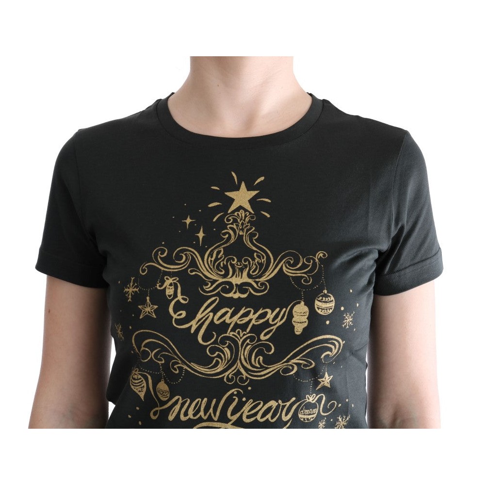 Dolce & Gabbana Smaragdgrünes Baumwoll-T-Shirt mit 2017 Druck