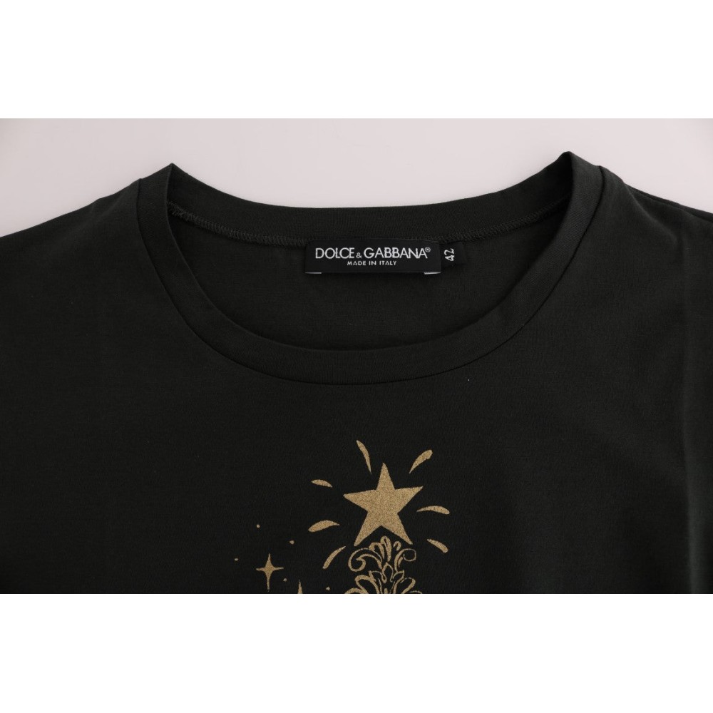 Dolce & Gabbana Smaragdgrünes Baumwoll-T-Shirt mit 2017 Druck
