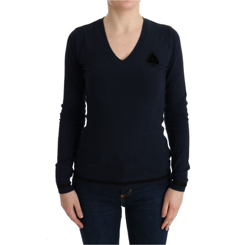 Costume National Eleganter blauer Pullover mit V-Ausschnitt