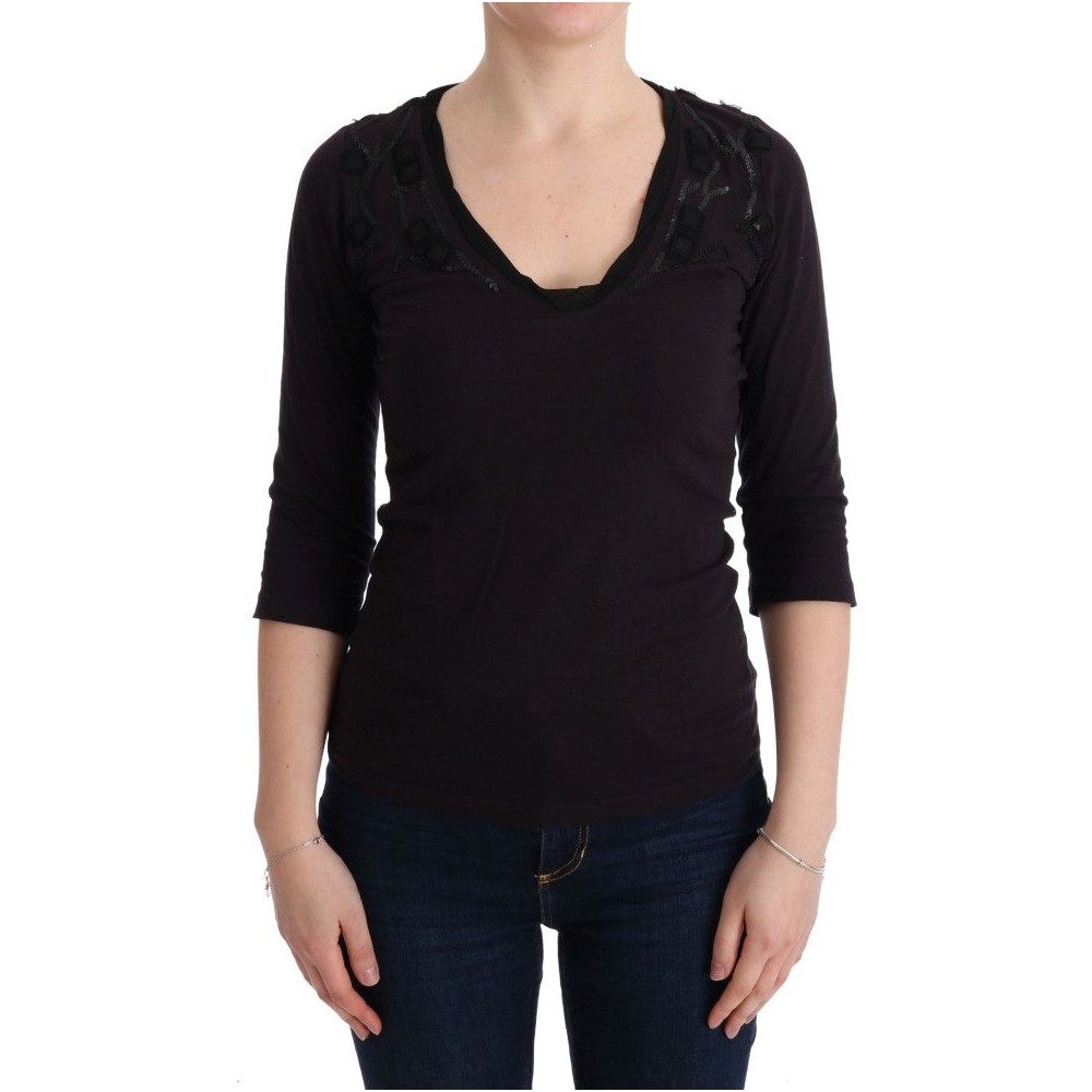 Costume National Elegantes lila Blusen-T-Shirt mit V-Ausschnitt