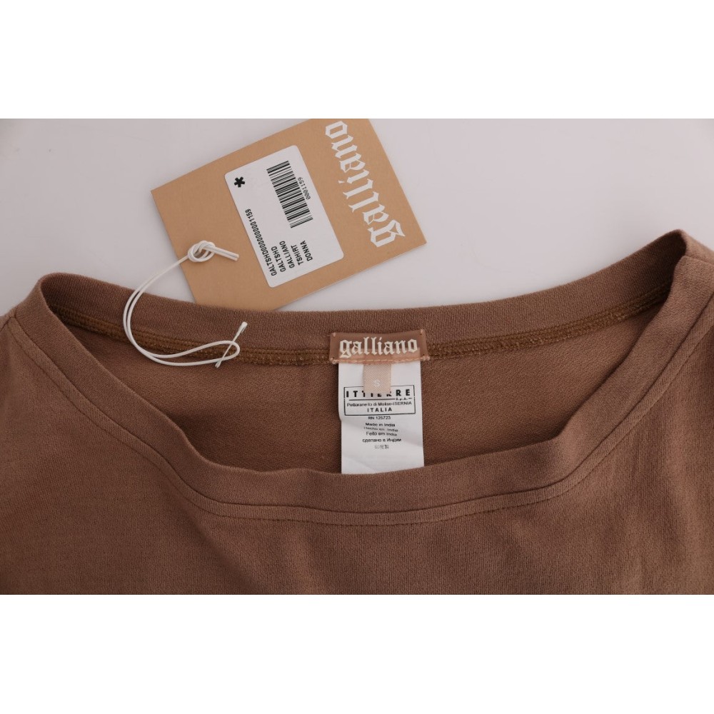 John Galliano Schicker brauner Baumwollpullover mit Rundhalsausschnitt