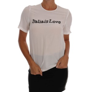 Dolce & Gabbana Weiße Bluse mit Pailletten aus Seide \'Italia Is Love\'