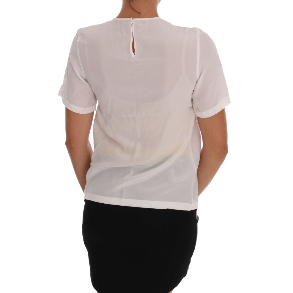Dolce & Gabbana Weiße Bluse mit Pailletten aus Seide \'Italia Is Love\'
