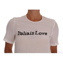 Dolce & Gabbana Weiße Bluse mit Pailletten aus Seide \'Italia Is Love\'