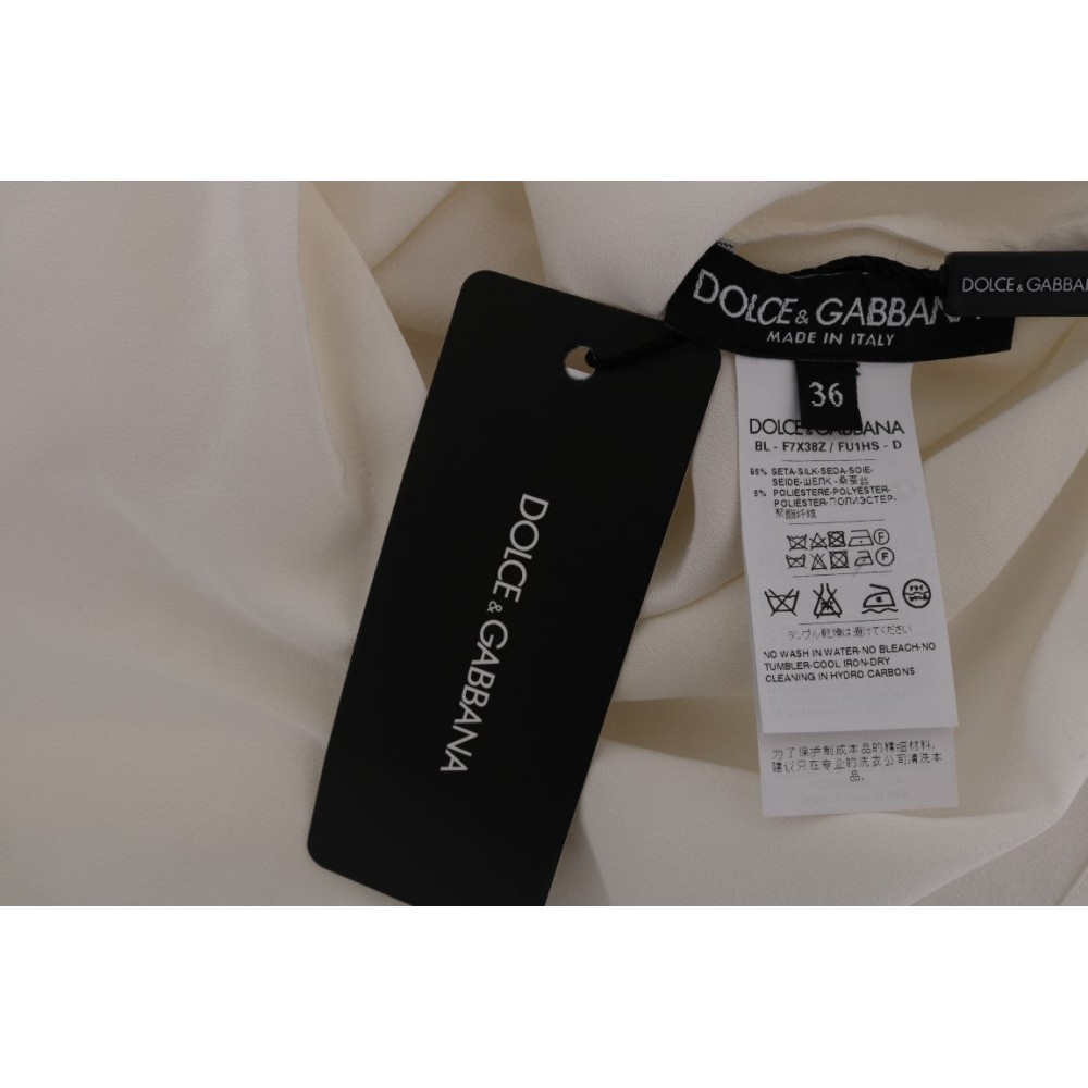Dolce & Gabbana Weiße Bluse mit Pailletten aus Seide \'Italia Is Love\'