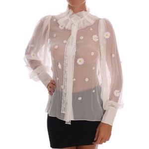 Dolce & Gabbana Elegante Weiße Seidenbluse mit Gänseblümchen