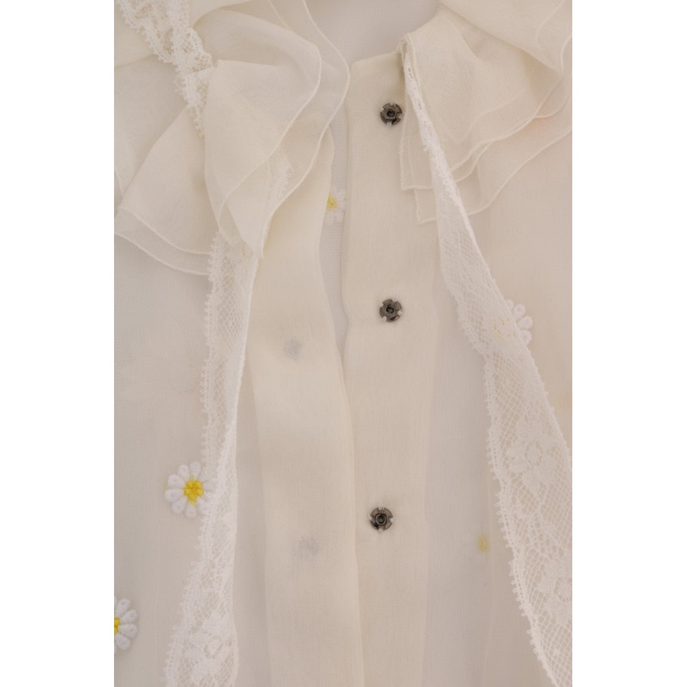 Dolce & Gabbana Elegante Weiße Seidenbluse mit Gänseblümchen