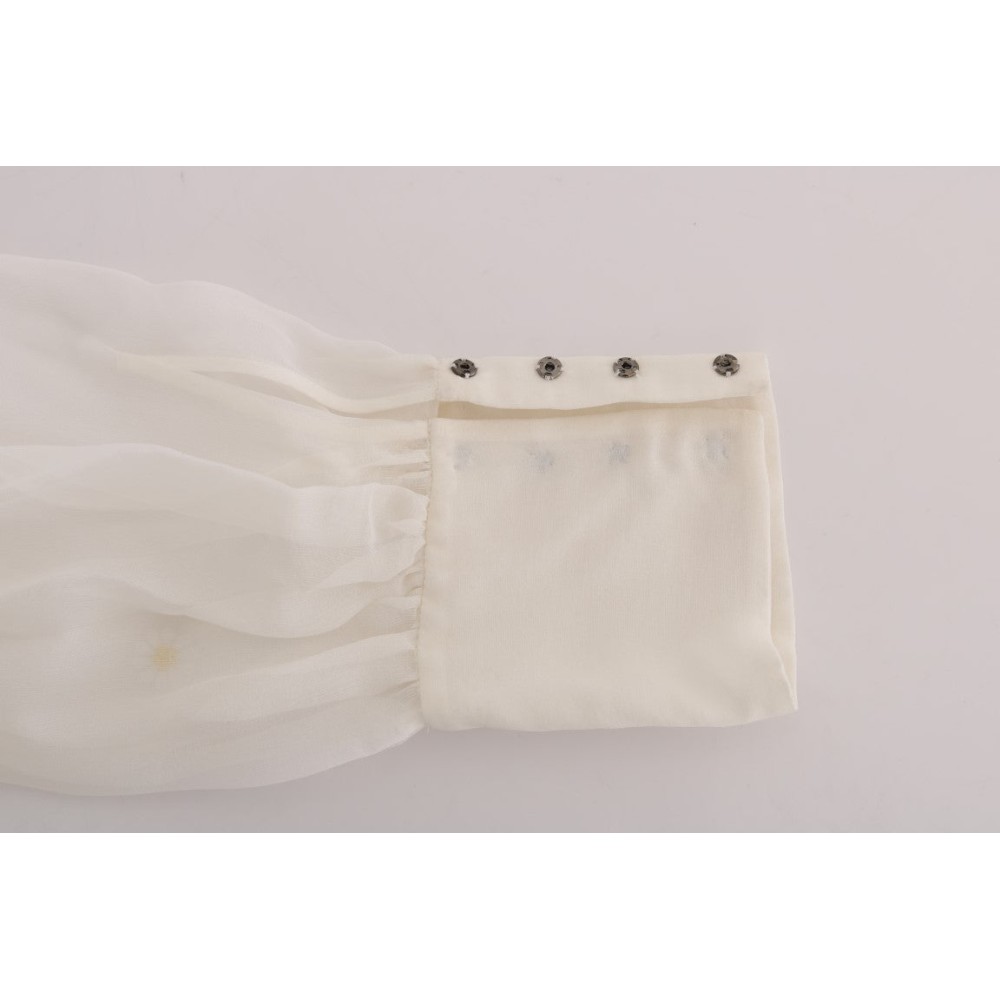 Dolce & Gabbana Elegante Weiße Seidenbluse mit Gänseblümchen