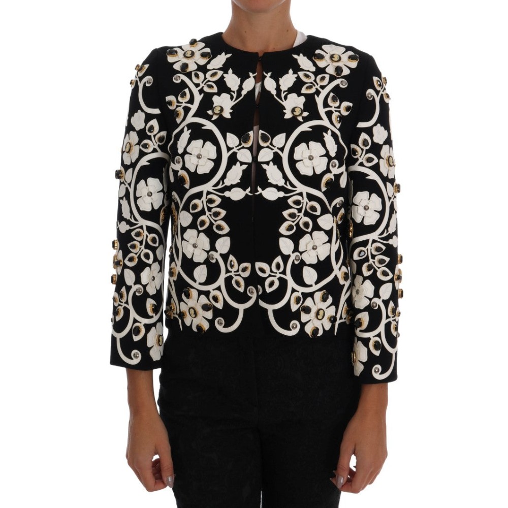 Dolce & Gabbana Jacke aus Wollmantel mit Blumenstickerei und Kristall