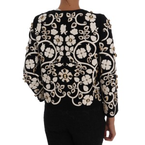 Dolce & Gabbana Schwarzer Pullover mit Blumenbrokat und Pelz
