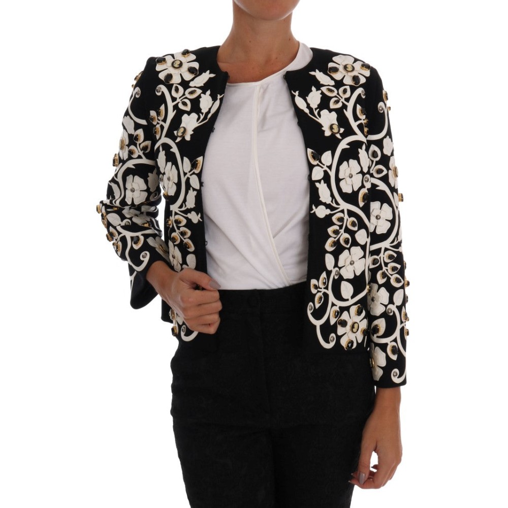 Dolce & Gabbana Jacke aus Wollmantel mit Blumenstickerei und Kristall