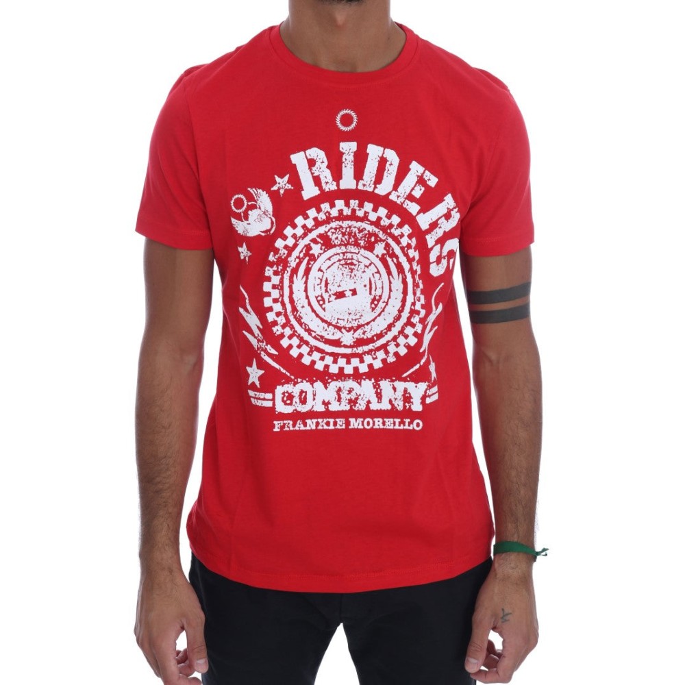 Frankie Morello Schickes Rotes \'RIDERS\' Motiv Rundhals T-Shirt