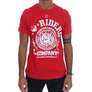 Frankie Morello Schickes Rotes \'RIDERS\' Motiv Rundhals T-Shirt