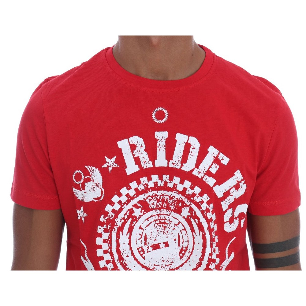 Frankie Morello Schickes Rotes \'RIDERS\' Motiv Rundhals T-Shirt