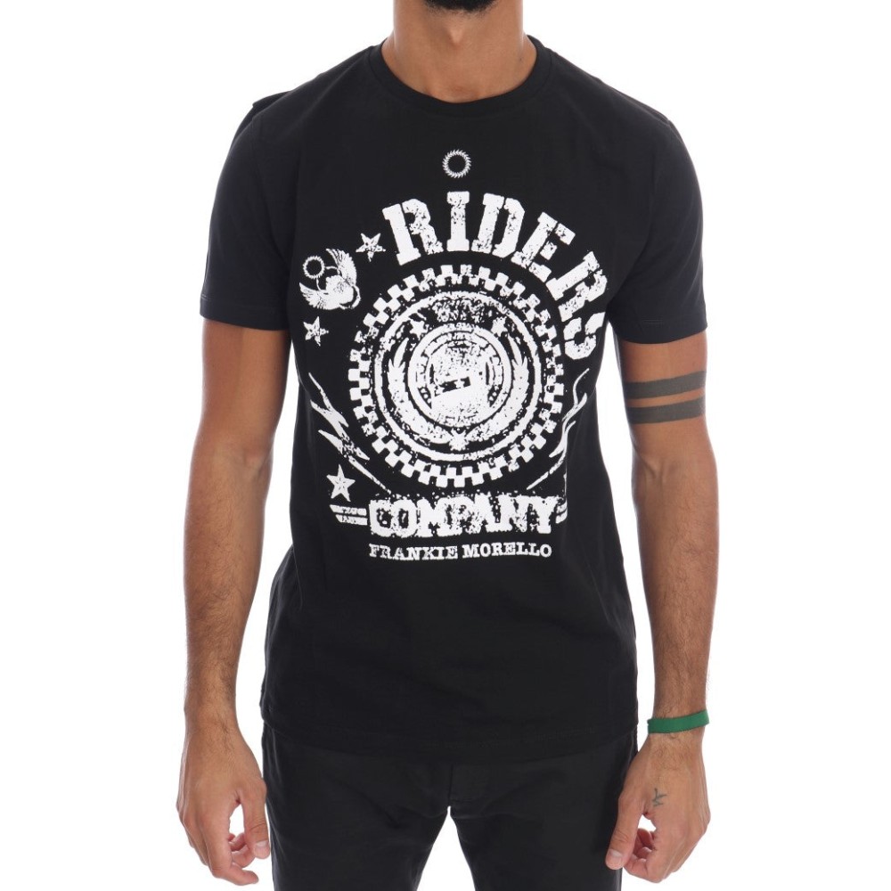 Frankie Morello Schickes schwarzes T-Shirt mit Rundhalsausschnitt und \'RIDERS\'-Motiv