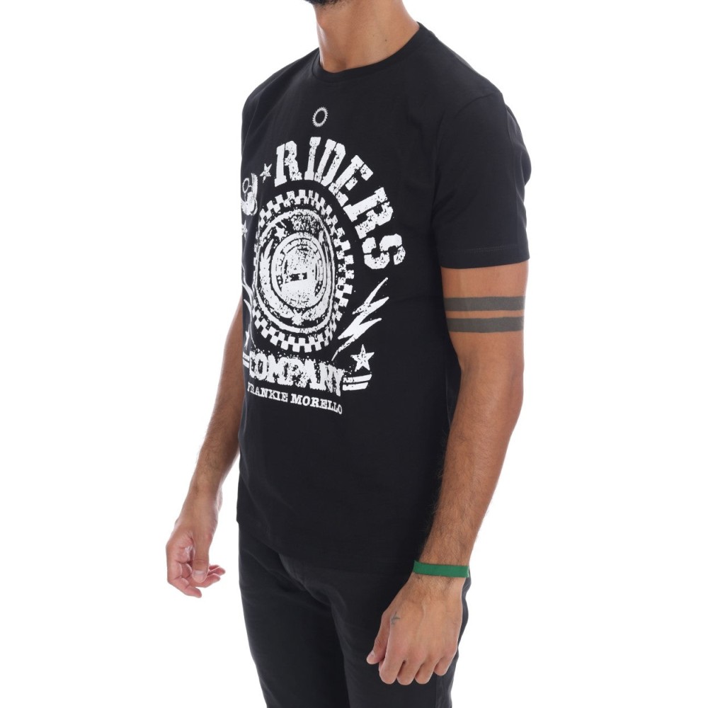 Frankie Morello Schickes schwarzes T-Shirt mit Rundhalsausschnitt und \'RIDERS\'-Motiv