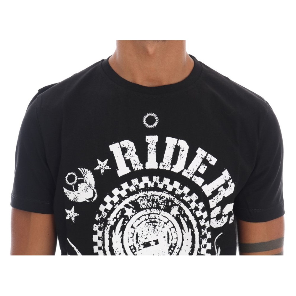 Frankie Morello Schickes schwarzes T-Shirt mit Rundhalsausschnitt und \'RIDERS\'-Motiv