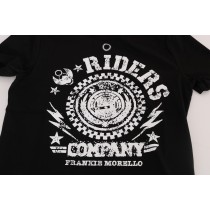 Frankie Morello Schickes schwarzes T-Shirt mit Rundhalsausschnitt und \'RIDERS\'-Motiv