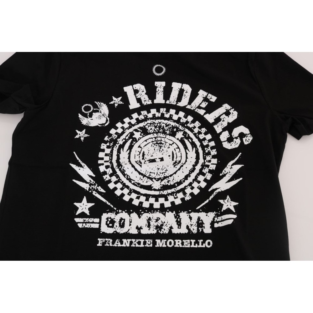 Frankie Morello Schickes schwarzes T-Shirt mit Rundhalsausschnitt und \'RIDERS\'-Motiv