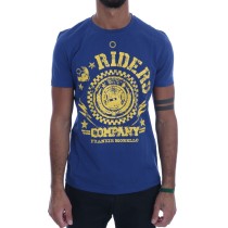 Frankie Morello Stilvolles blaues Reiter-Motiv Baumwoll-T-Shirt