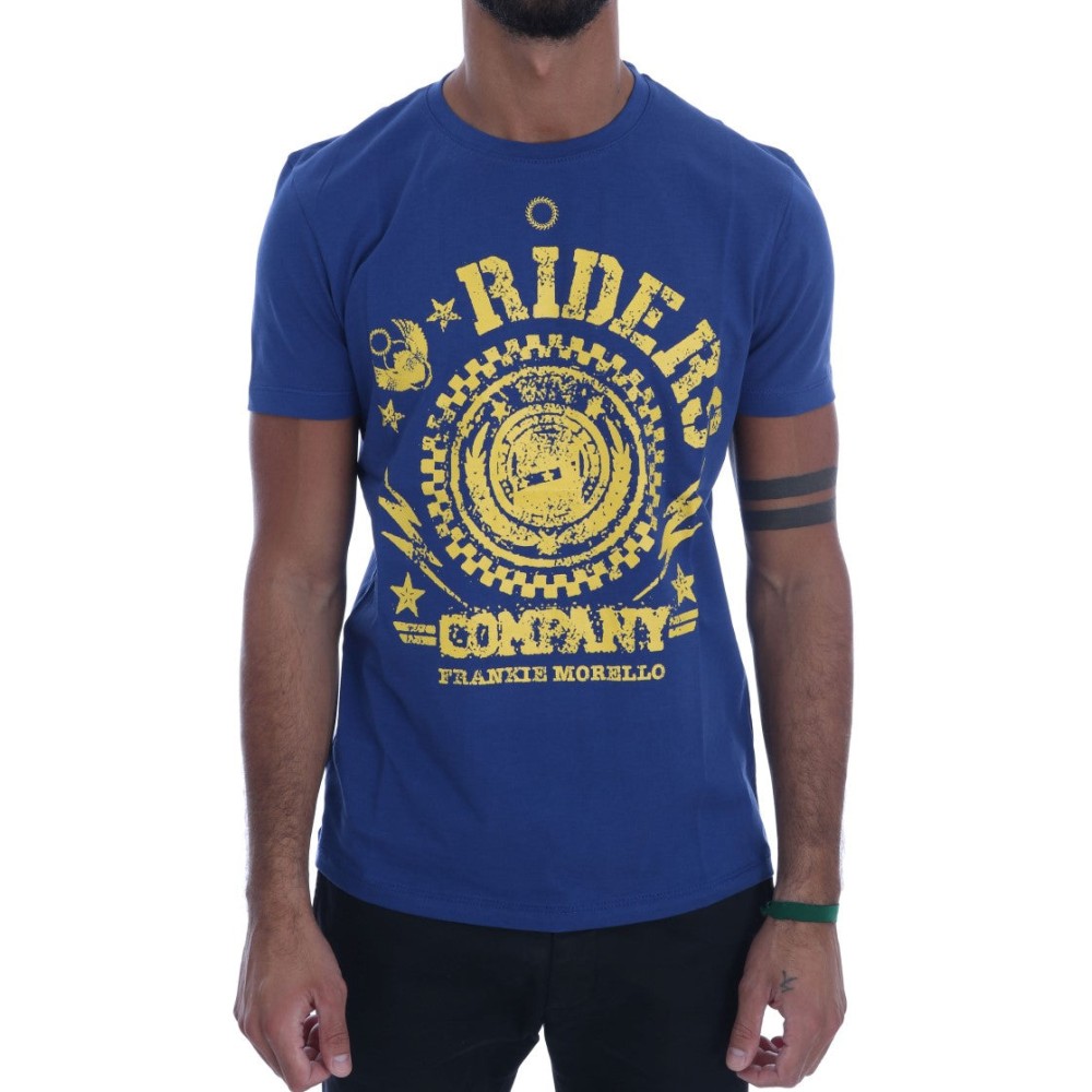 Frankie Morello Stilvolles blaues Reiter-Motiv Baumwoll-T-Shirt