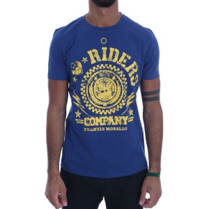 Frankie Morello Stilvolles blaues Reiter-Motiv Baumwoll-T-Shirt