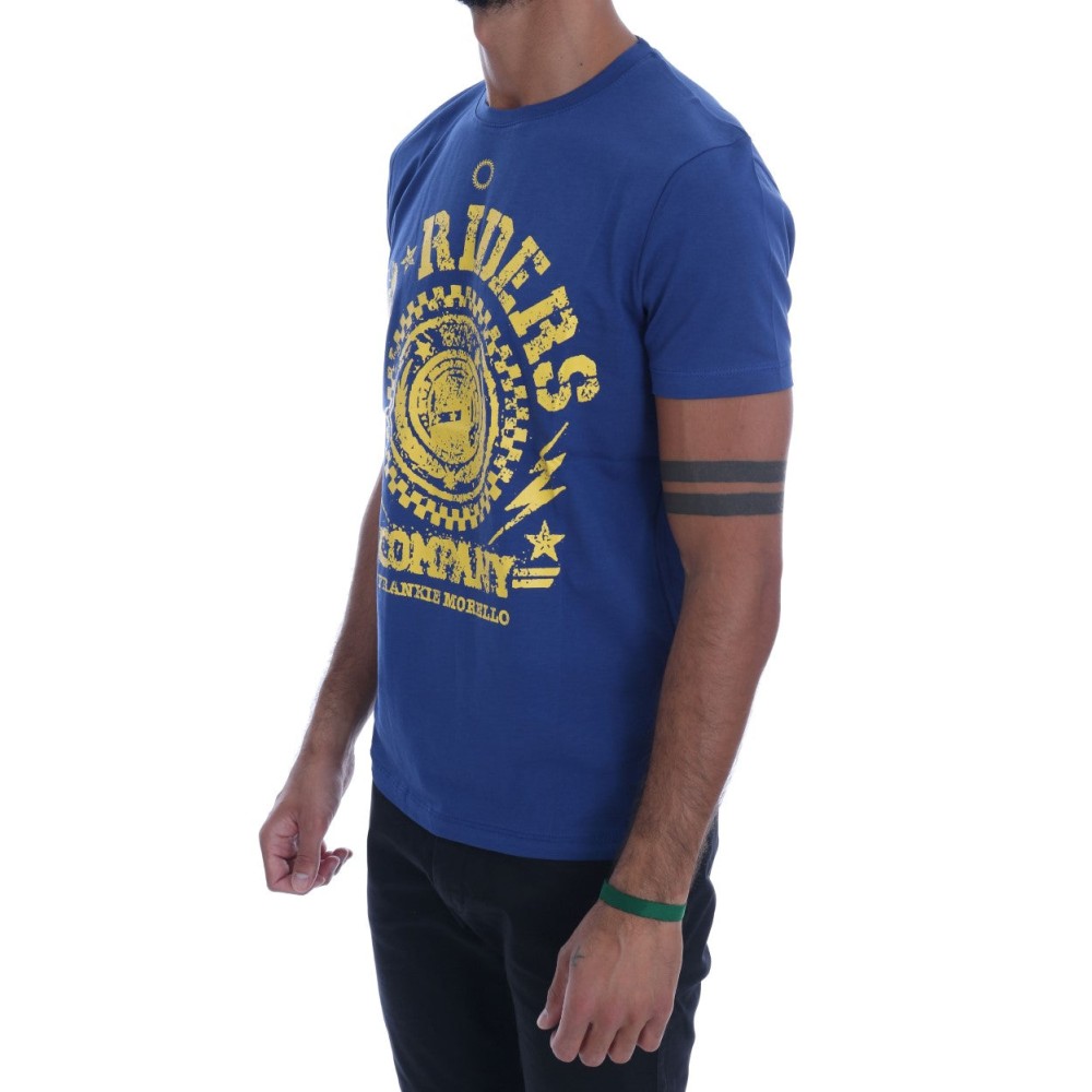 Frankie Morello Stilvolles blaues Reiter-Motiv Baumwoll-T-Shirt