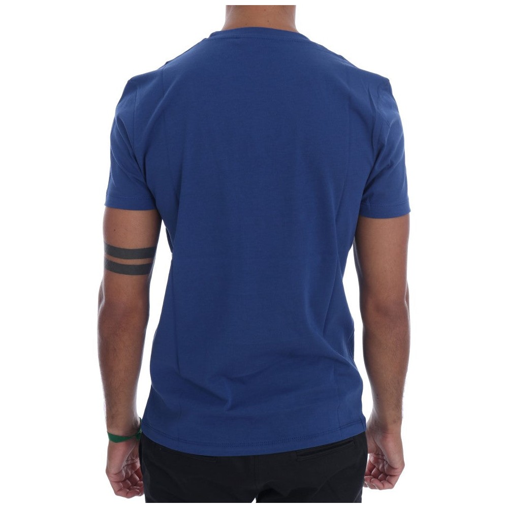Frankie Morello Stilvolles blaues Reiter-Motiv Baumwoll-T-Shirt