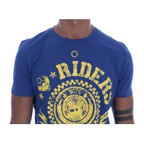 Frankie Morello Stilvolles blaues Reiter-Motiv Baumwoll-T-Shirt