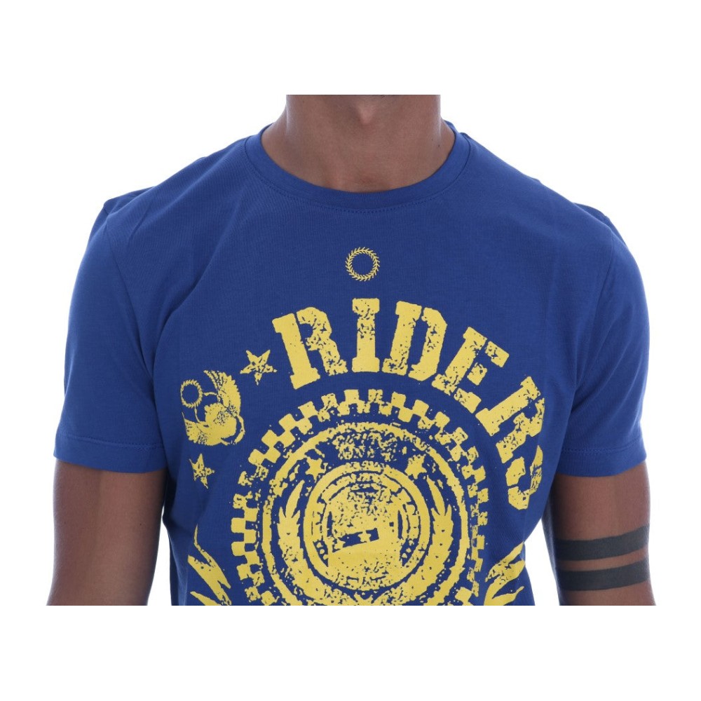 Frankie Morello Stilvolles blaues Reiter-Motiv Baumwoll-T-Shirt