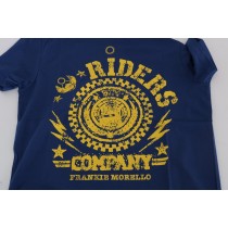 Frankie Morello Stilvolles blaues Reiter-Motiv Baumwoll-T-Shirt