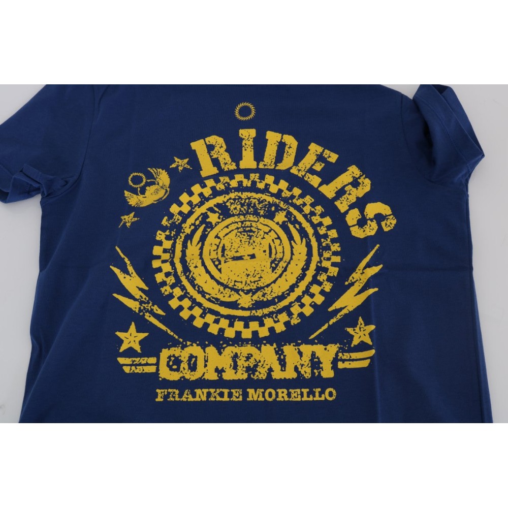 Frankie Morello Stilvolles blaues Reiter-Motiv Baumwoll-T-Shirt