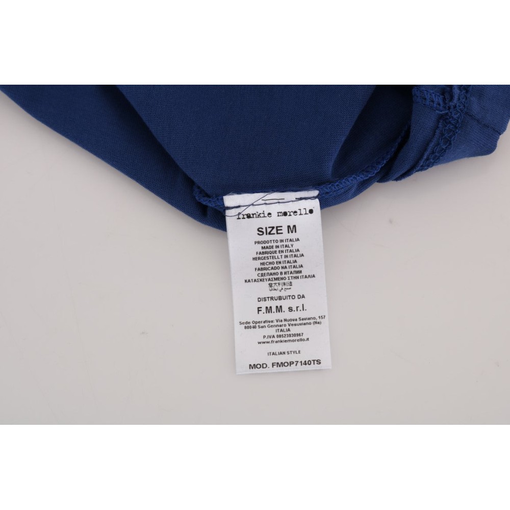 Frankie Morello Stilvolles blaues Reiter-Motiv Baumwoll-T-Shirt