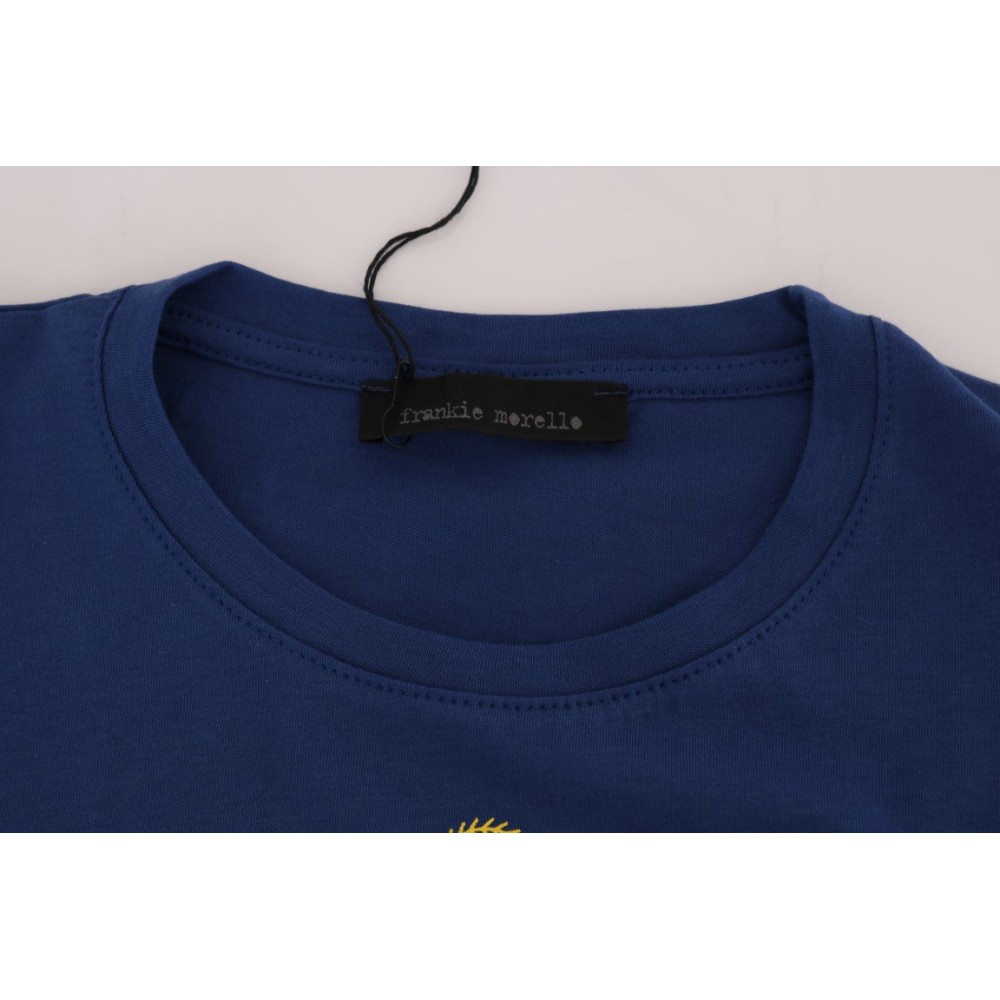 Frankie Morello Stilvolles blaues Reiter-Motiv Baumwoll-T-Shirt