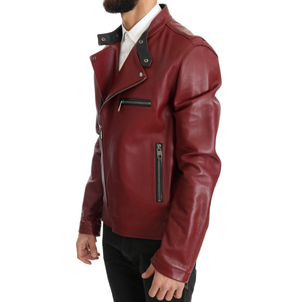 Dolce & Gabbana Strahlend rote Biker-Motorradjacke aus Leder