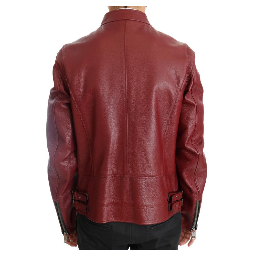 Dolce & Gabbana Strahlend rote Biker-Motorradjacke aus Leder