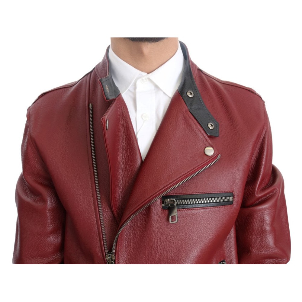 Dolce & Gabbana Strahlend rote Biker-Motorradjacke aus Leder