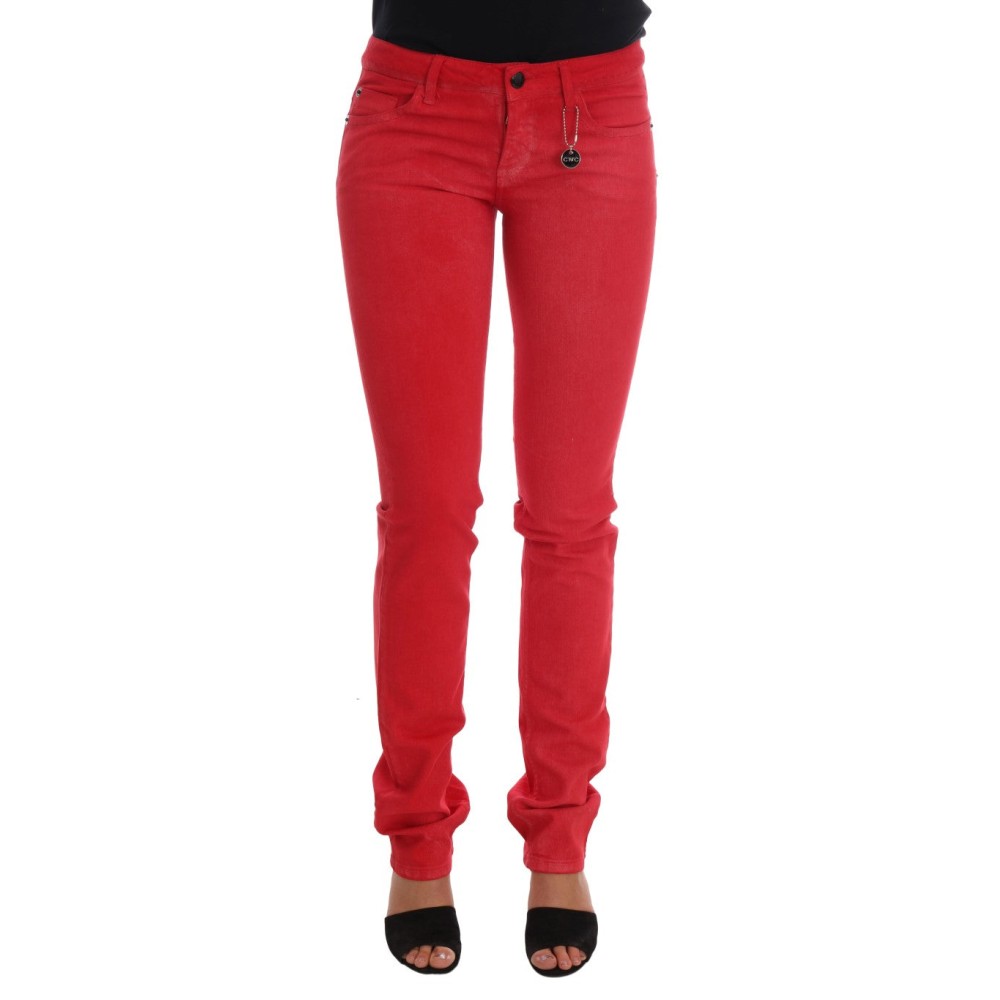 Costume National Strahlend rote superschmale Designerjeans