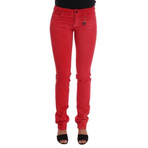 Costume National Strahlend rote superschmale Designerjeans