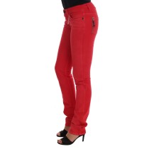 Costume National Strahlend rote superschmale Designerjeans