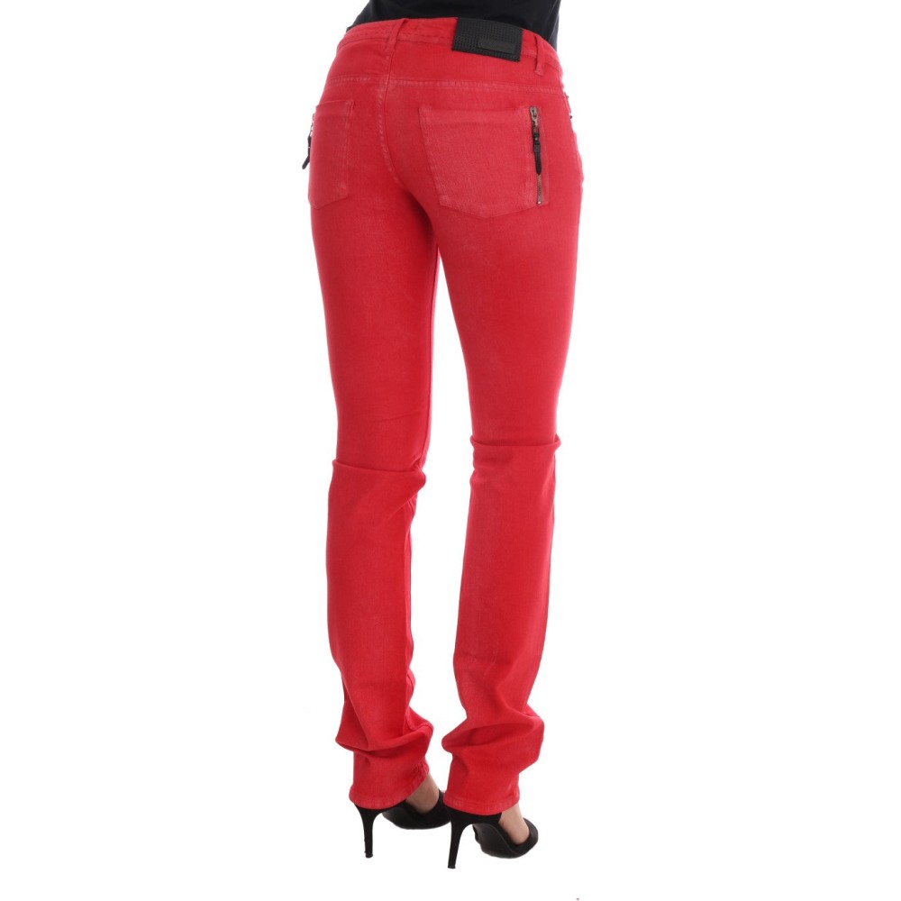 Costume National Strahlend rote superschmale Designerjeans