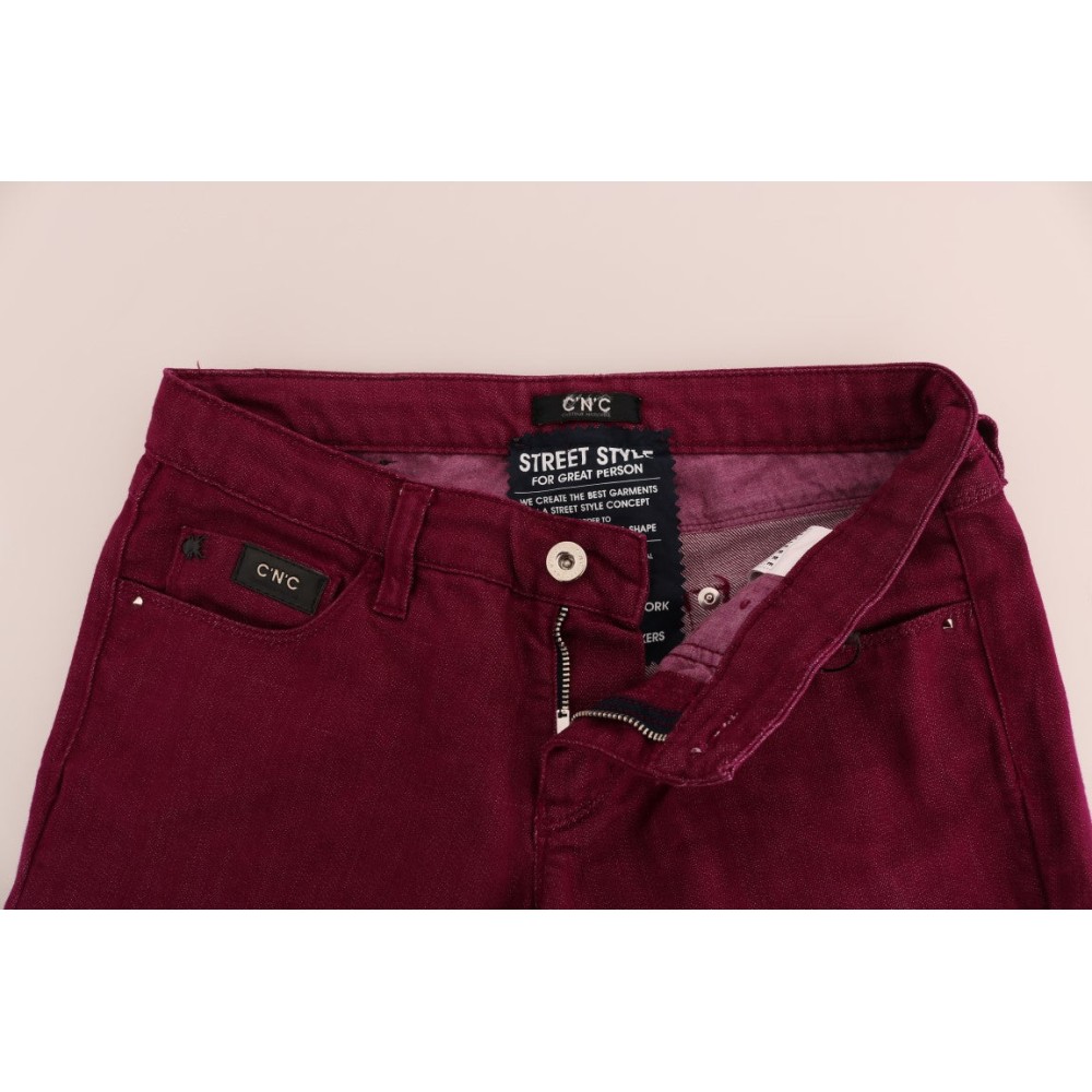 Costume National Glatte rote Straight Fit Luxus Jeans