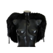 Dolce & Gabbana Eleganter Schwarz-Silber-Fuchsfell-Wickelschal
