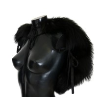 Dolce & Gabbana Eleganter Schwarz-Silber-Fuchsfell-Wickelschal