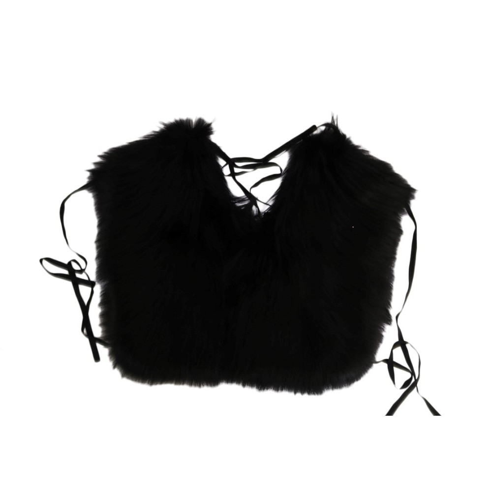Dolce & Gabbana Eleganter Schwarz-Silber-Fuchsfell-Wickelschal