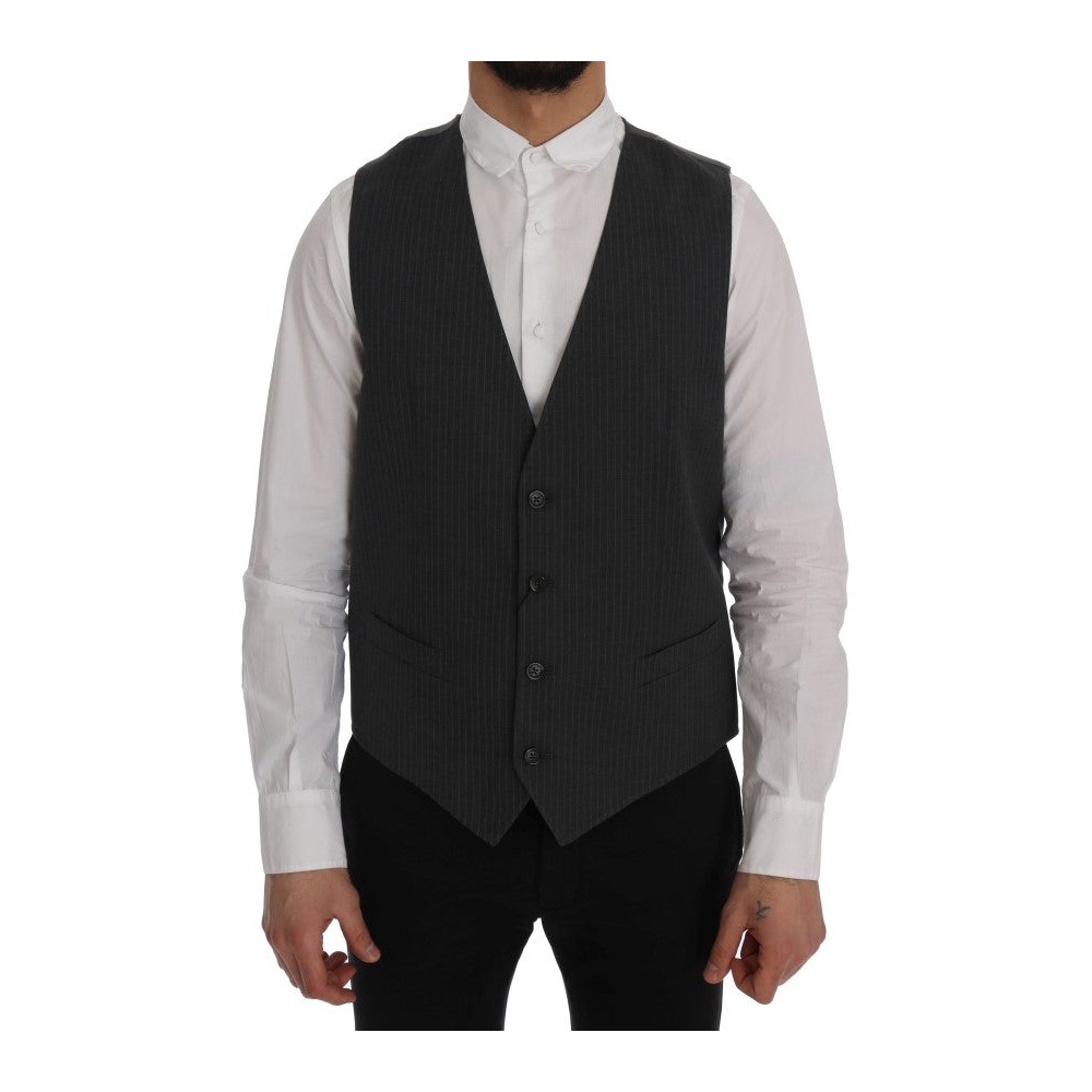Dolce & Gabbana Elegante Graue Gestreifte Weste Weste