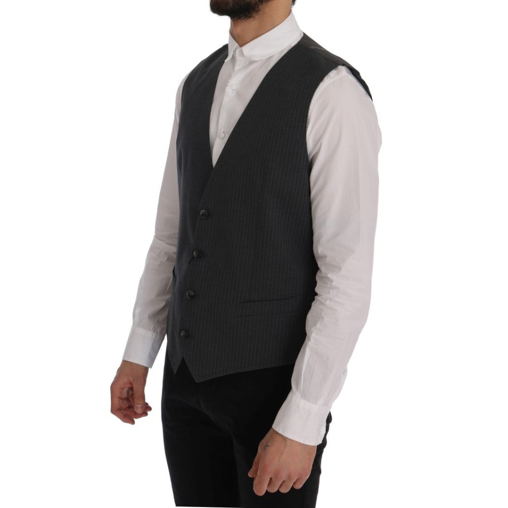 Dolce & Gabbana Elegante Graue Gestreifte Weste Weste