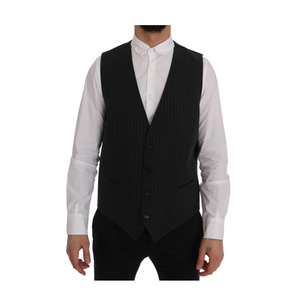 Dolce & Gabbana Elegante Graue Gestreifte Herrenweste Weste