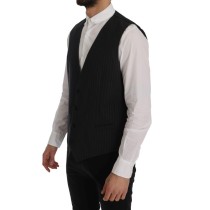 Dolce & Gabbana Elegante Graue Gestreifte Herrenweste Weste