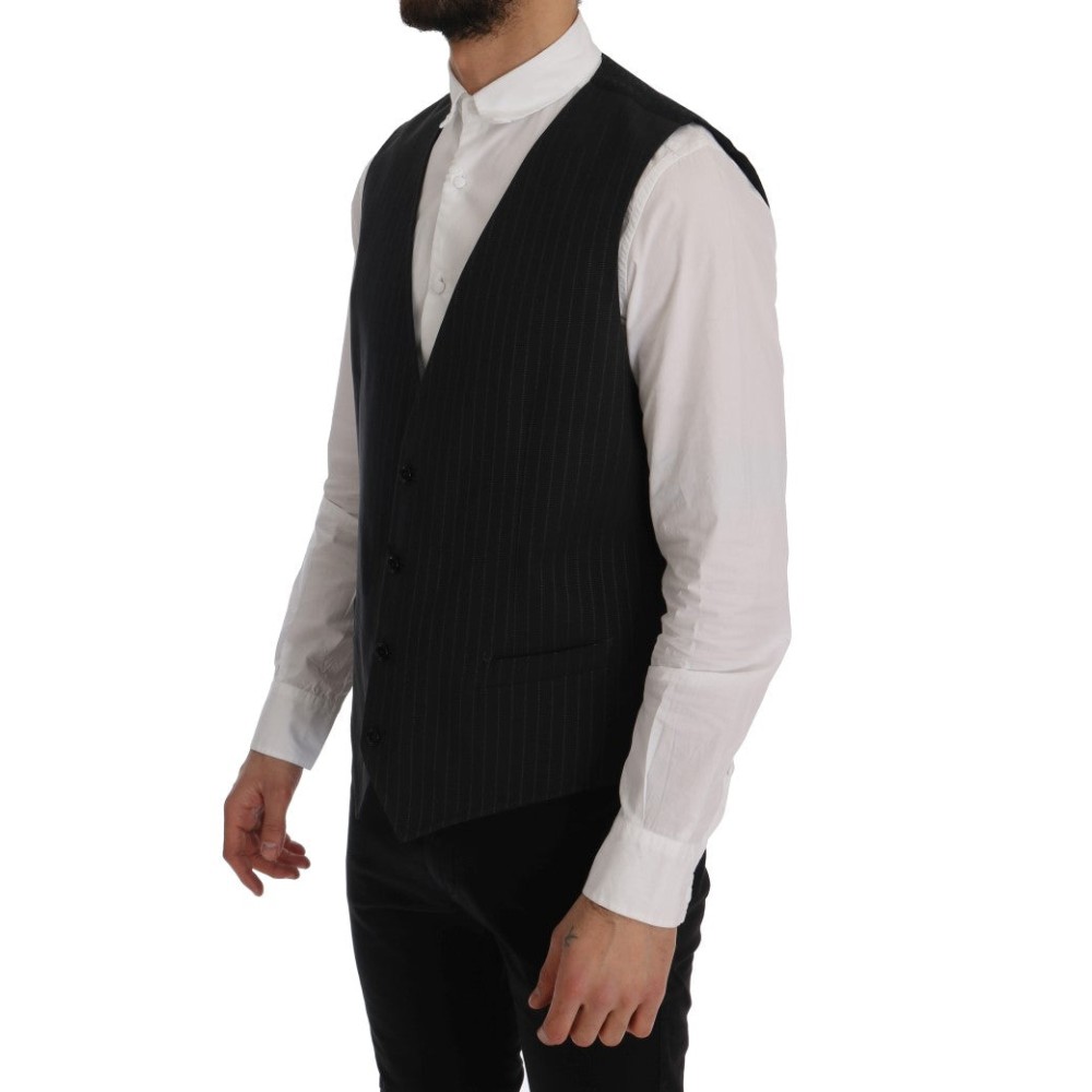 Dolce & Gabbana Elegante Graue Gestreifte Herrenweste Weste
